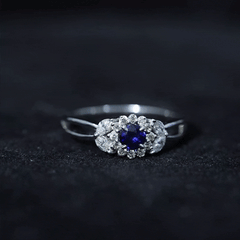 Split Shank Blue Sapphire Flower Engagement Ring with Moissanite