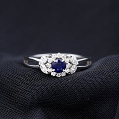Split Shank Blue Sapphire Flower Engagement Ring with Moissanite