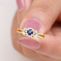 Split Shank Blue Sapphire Flower Engagement Ring with Moissanite