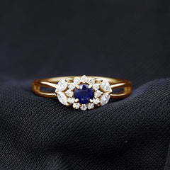 Split Shank Blue Sapphire Flower Engagement Ring with Moissanite