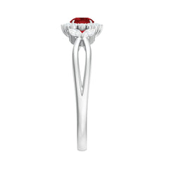 Lab Ruby and Diamond Flower Engagement Ring in Split Shank
