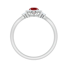 Lab Ruby and Diamond Flower Engagement Ring in Split Shank