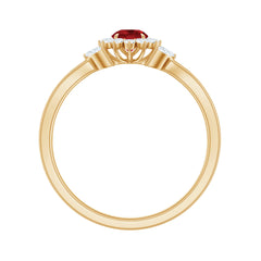 Lab Ruby and Diamond Flower Engagement Ring in Split Shank