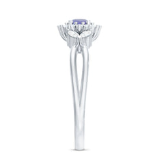 Genuine Tanzanite and Diamond Nature Engagement Ring with Split Shank