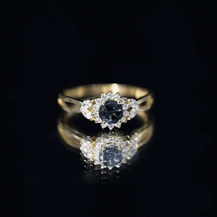 5mm London Blue Topaz Floral Engagement Ring with Diamond