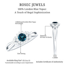 5mm London Blue Topaz Floral Engagement Ring with Diamond