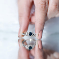 5mm London Blue Topaz Floral Engagement Ring with Diamond
