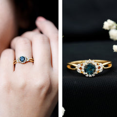 5mm London Blue Topaz Floral Engagement Ring with Diamond