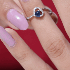 1/2 CT Blue Sapphire Heart Promise Ring with Diamond