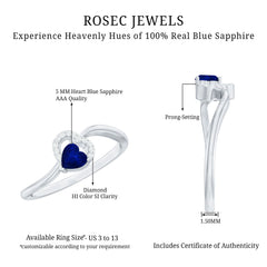 1/2 CT Blue Sapphire Heart Promise Ring with Diamond