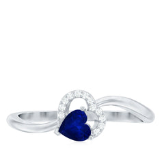 1/2 CT Blue Sapphire Heart Promise Ring with Diamond