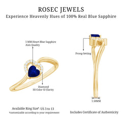 1/2 CT Blue Sapphire Heart Promise Ring with Diamond
