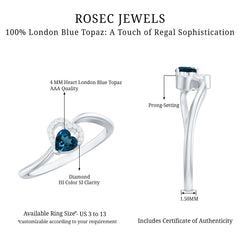Natural London Blue Topaz Heart Promise Ring with Diamond