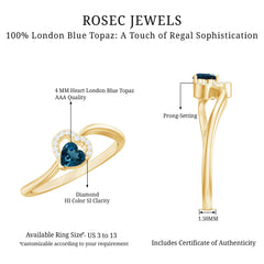 Natural London Blue Topaz Heart Promise Ring with Diamond
