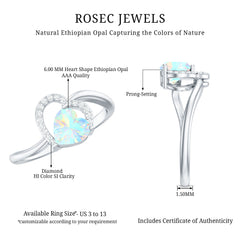 1/4 CT Ethiopian Opal Heart Promise Ring with Diamond