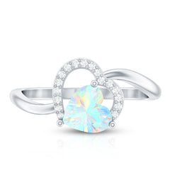 1/4 CT Ethiopian Opal Heart Promise Ring with Diamond