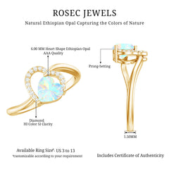 1/4 CT Ethiopian Opal Heart Promise Ring with Diamond