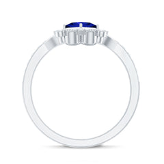 Vintage Inspired Lab Grown Blue Sapphire Engagement Ring with Diamond