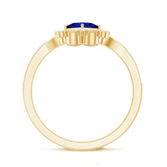Vintage Inspired Lab Grown Blue Sapphire Engagement Ring with Diamond
