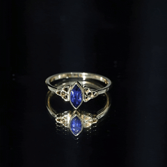 Certified Lab Grown Blue Sapphire Marquise Engagement Ring with Celtic Knot