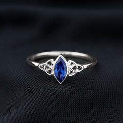 Certified Lab Grown Blue Sapphire Marquise Engagement Ring with Celtic Knot