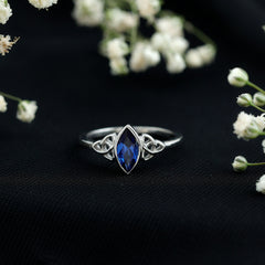 Certified Lab Grown Blue Sapphire Marquise Engagement Ring with Celtic Knot