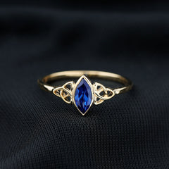 Certified Lab Grown Blue Sapphire Marquise Engagement Ring with Celtic Knot