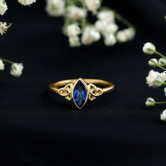 Certified Lab Grown Blue Sapphire Marquise Engagement Ring with Celtic Knot