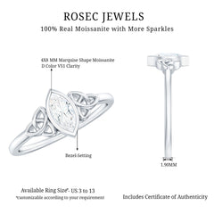 Marquise Cut Moissanite Solitaire Celtic Knot Ring in Bezel Setting