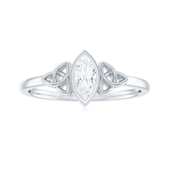 Marquise Cut Moissanite Solitaire Celtic Knot Ring in Bezel Setting