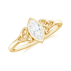 Marquise Cut Moissanite Solitaire Celtic Knot Ring in Bezel Setting