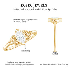 Marquise Cut Moissanite Solitaire Celtic Knot Ring in Bezel Setting