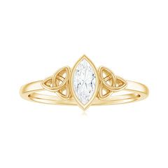 Marquise Cut Moissanite Solitaire Celtic Knot Ring in Bezel Setting