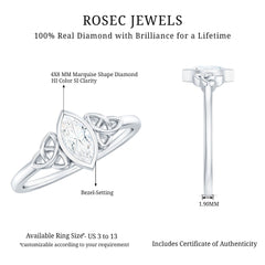 Natural Bezel Set Marquise Diamond Engagement Ring with Celtic Knot