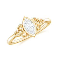 Natural Bezel Set Marquise Diamond Engagement Ring with Celtic Knot