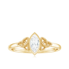 Natural Bezel Set Marquise Diamond Engagement Ring with Celtic Knot