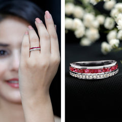 Natural 0.7 Carat Princess Cut Ruby Diamond Wedding Band Ring for Women