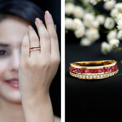 Natural 0.7 Carat Princess Cut Ruby Diamond Wedding Band Ring for Women