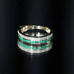 Natural Emerald and Diamond Half Eternity Wedding Band