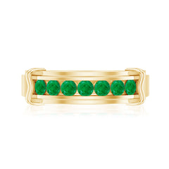 Channel Set Emerald Half Eternity Wedding Band Ring