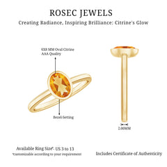 Natural 6X8mm Citrine Oval Engagement Ring in Bezel Setting