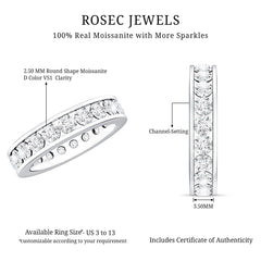 Round Cut Moissanite Channel Set Eternity Ring for Women