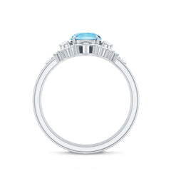 Real Aquamarine Designer Trio Wedding Ring Set with Diamond