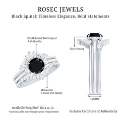 Vintage Looking Black Spinel 3 Piece Bridal Ring Set with Moissanite