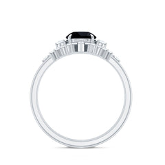 Vintage Looking Black Spinel 3 Piece Bridal Ring Set with Moissanite