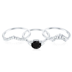 Vintage Looking Black Spinel 3 Piece Bridal Ring Set with Moissanite