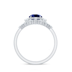 Certified Lab Grown Blue Sapphire 3 Piece Bridal Ring Set with Diamond