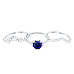 Certified Lab Grown Blue Sapphire 3 Piece Bridal Ring Set with Diamond