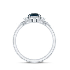 Vintage Inspired London Blue Topaz and Diamond Trio Wedding Ring Set
