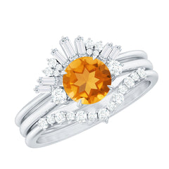 Designer Citrine 3 Piece Wedding Ring Set with Moissanite